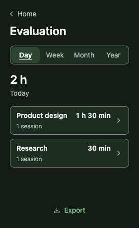 Tempo Evaluation with Day, Week, Month and Year filters and project totals