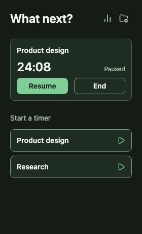 Tempo Home with Product design paused and a Resume button