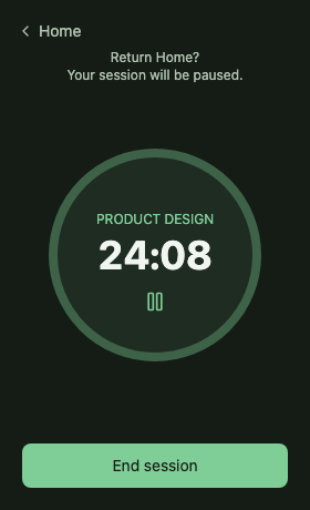Tempo tracking a Product design session in dark appearance