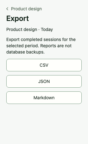 Tempo project export with CSV, JSON and Markdown options