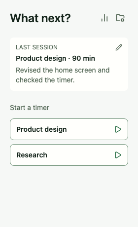 Tempo Home showing the latest Product design session and two projects